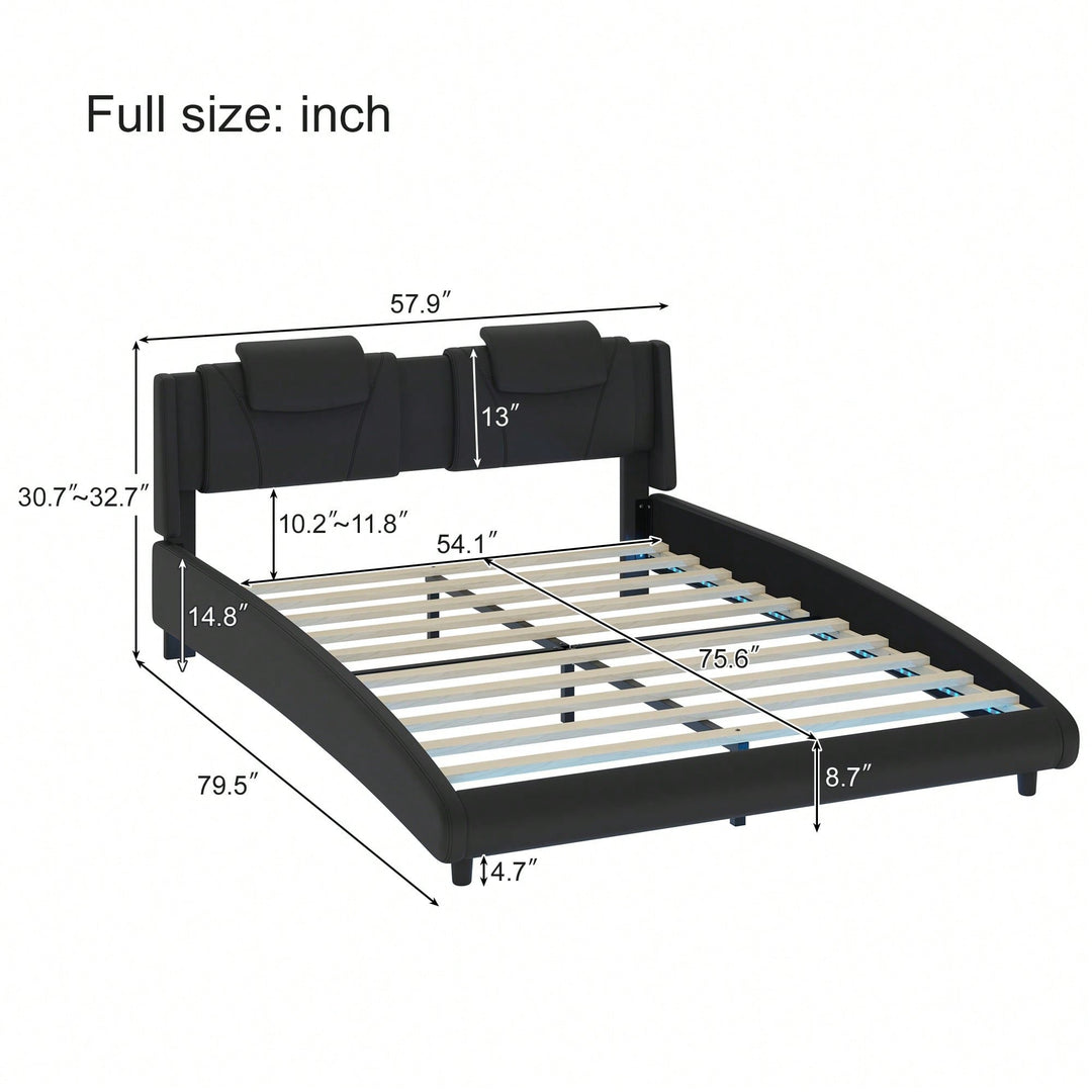 Modern Faux Leather Platform Bed Frame With LED Lights And Adjustable Headboard - Full Size, No Box Spring Required - Image 4