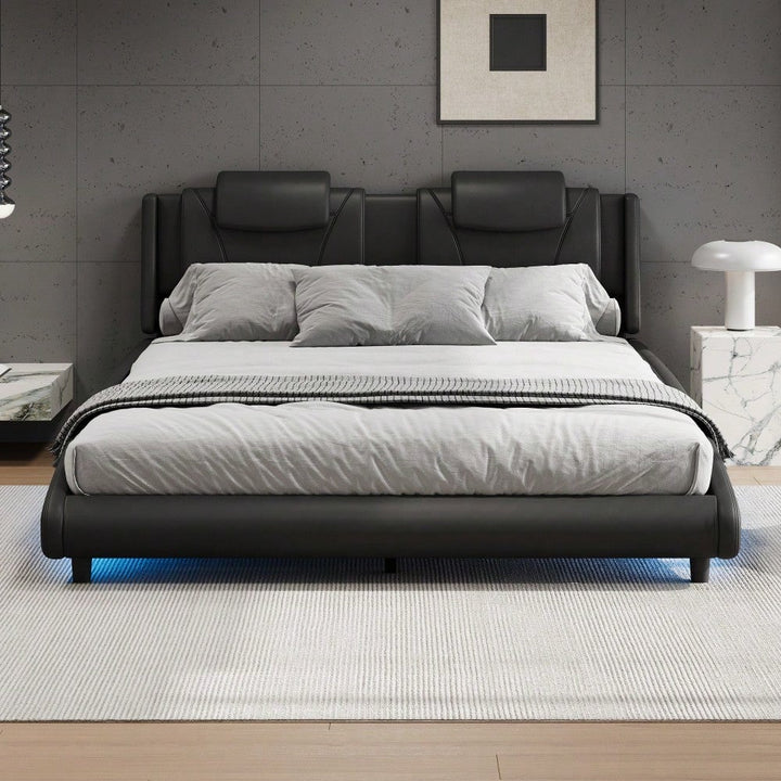 Modern Faux Leather Platform Bed Frame With LED Lights And Adjustable Headboard - Full Size, No Box Spring Required - Image 5