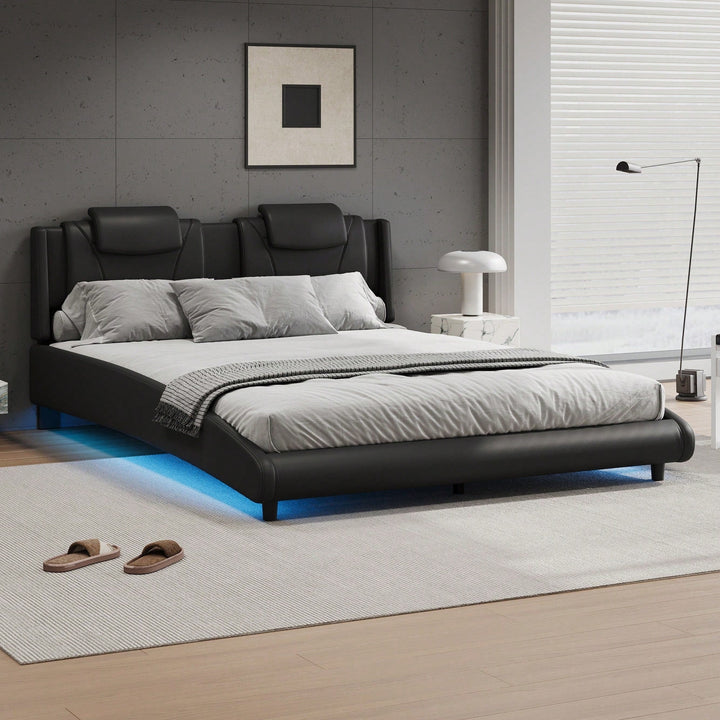 Modern Faux Leather Platform Bed Frame With LED Lights And Adjustable Headboard - Full Size, No Box Spring Required - Image 6