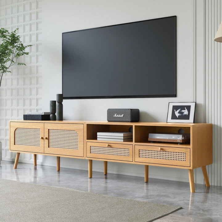 Modern Farmhouse TV Stand For 85 Inch TVs Solid Wood Legs Entertainment Center For Living Room And Home Theatre Image 4