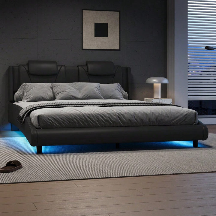 Modern Faux Leather Platform Bed Frame With LED Lights And Adjustable Headboard - Full Size, No Box Spring Required - Image 7