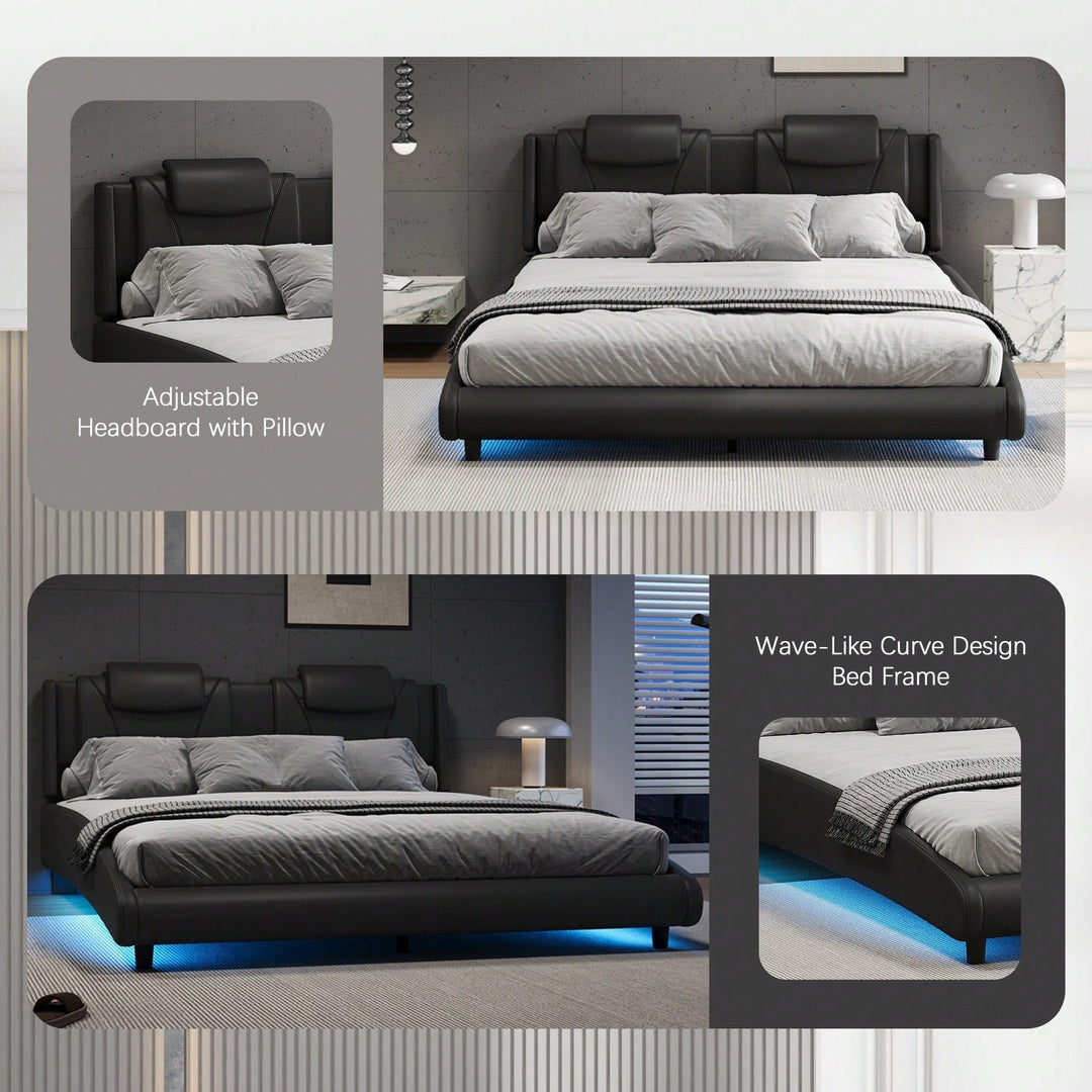 Modern Faux Leather Platform Bed Frame With LED Lights And Adjustable Headboard - Full Size, No Box Spring Required - Image 8