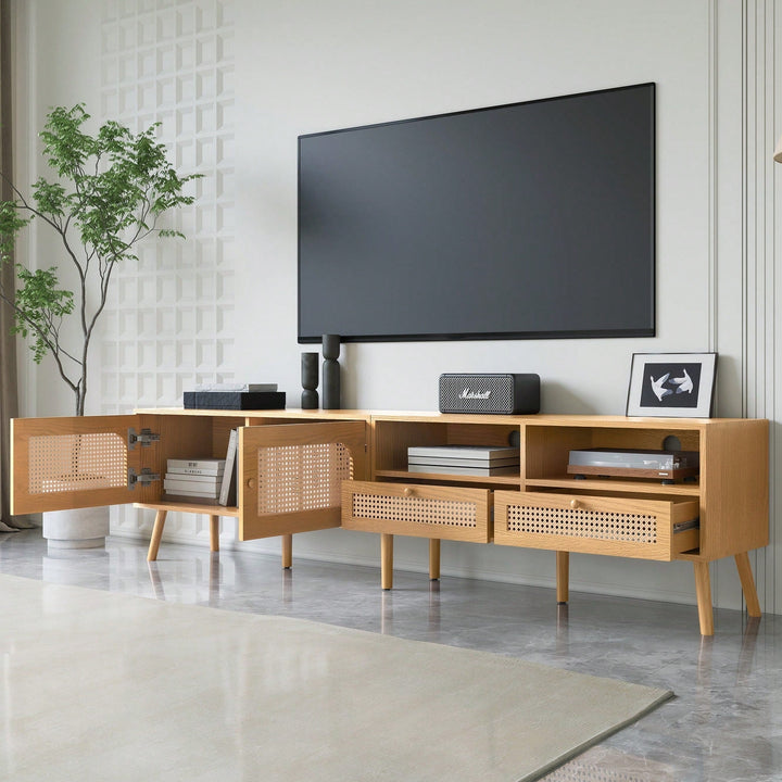 Modern Farmhouse TV Stand For 85 Inch TVs Solid Wood Legs Entertainment Center For Living Room And Home Theatre Image 5