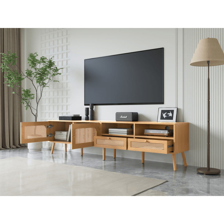 Modern Farmhouse TV Stand For 85 Inch TVs Solid Wood Legs Entertainment Center For Living Room And Home Theatre Image 7