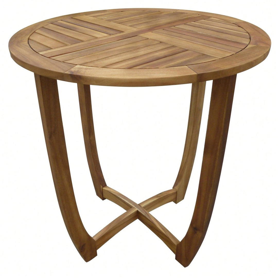 Stylish Outdoor Round Acacia Wood Accent Table - 27.5" Teak Finish For Durable Garden Or Patio Decor Image 1