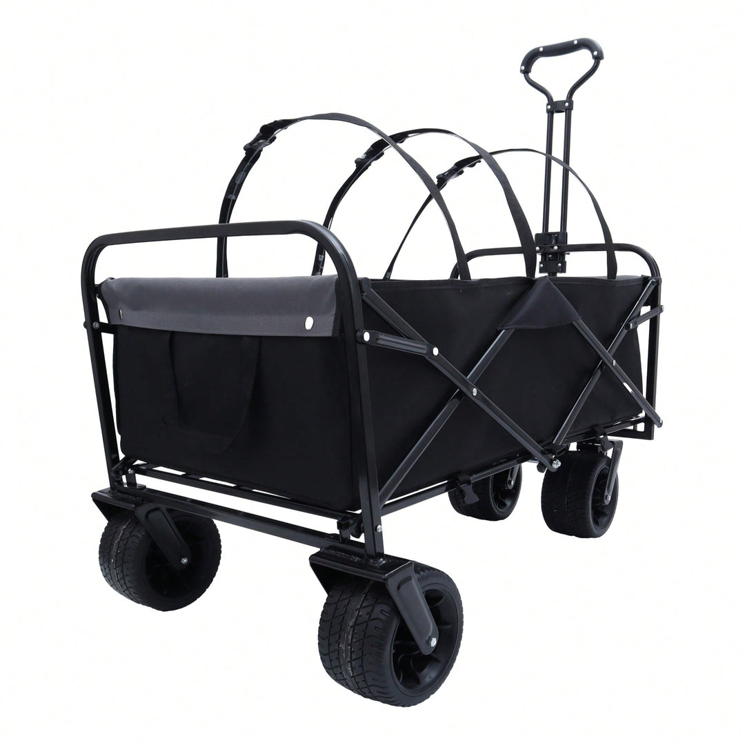 Versatile Collapsible Utility Wagon With Strapping System For Camping Shopping Gardening Fishing All-Terrain Wheels Image 6