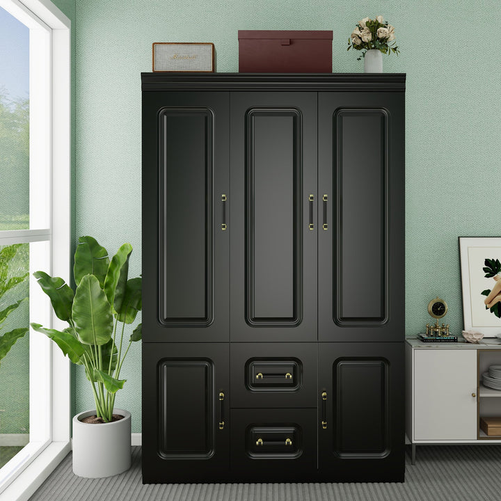 Livelylodge Bedroom Armoire Wardrobe Closet Cabinet with 3 Doors and 2 Drawers, Armoire Wardrobe Closet with Hanging Image 1