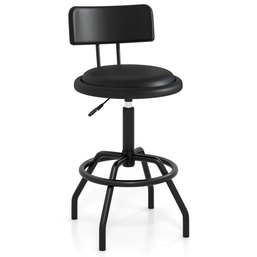 Adjustable Swivel Bar Stool PU Leather Steel Frame Chair W/BackrestandFootrest Low Back Image 1