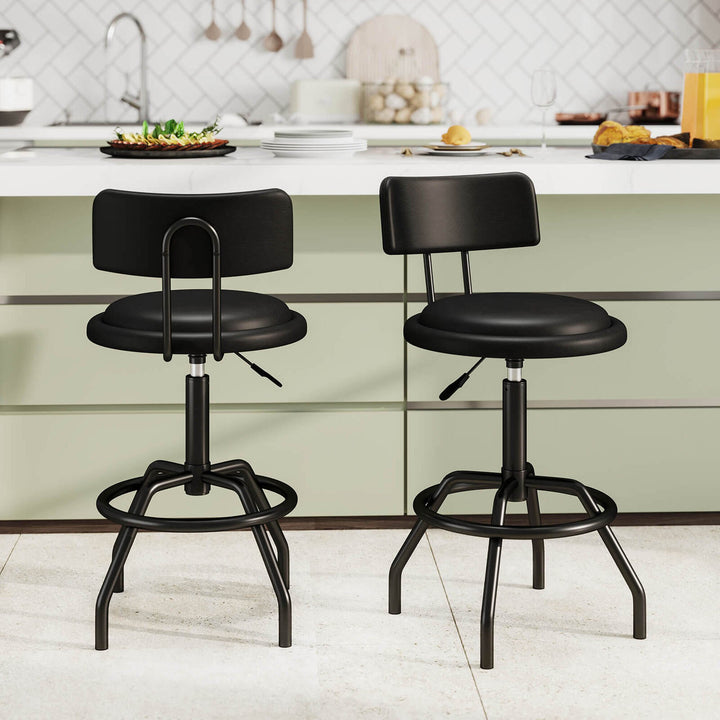 Set of 2 Adjustable Swivel Vintage Bar Stool PU Leather Steel Frame w/ Backrest Image 4