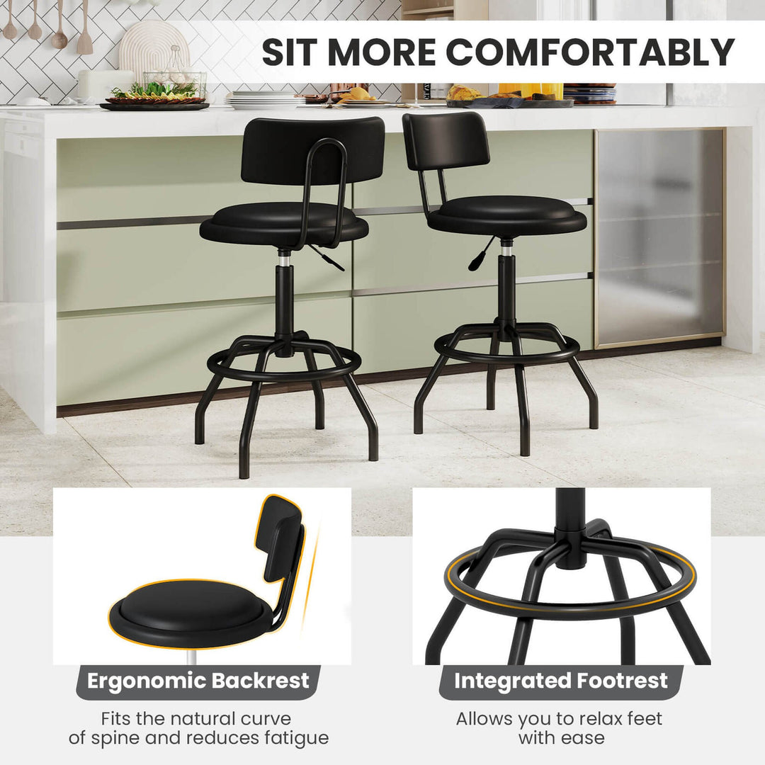 Set of 2 Adjustable Swivel Vintage Bar Stool PU Leather Steel Frame w/ Backrest Image 5