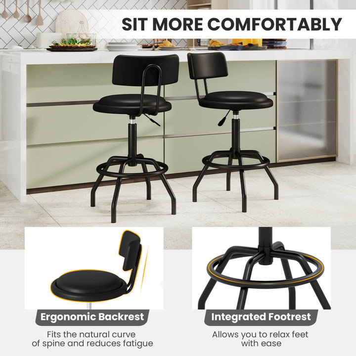 Set of 2 Adjustable Swivel Vintage Bar Stool PU Leather Steel Frame w/ Backrest Image 5