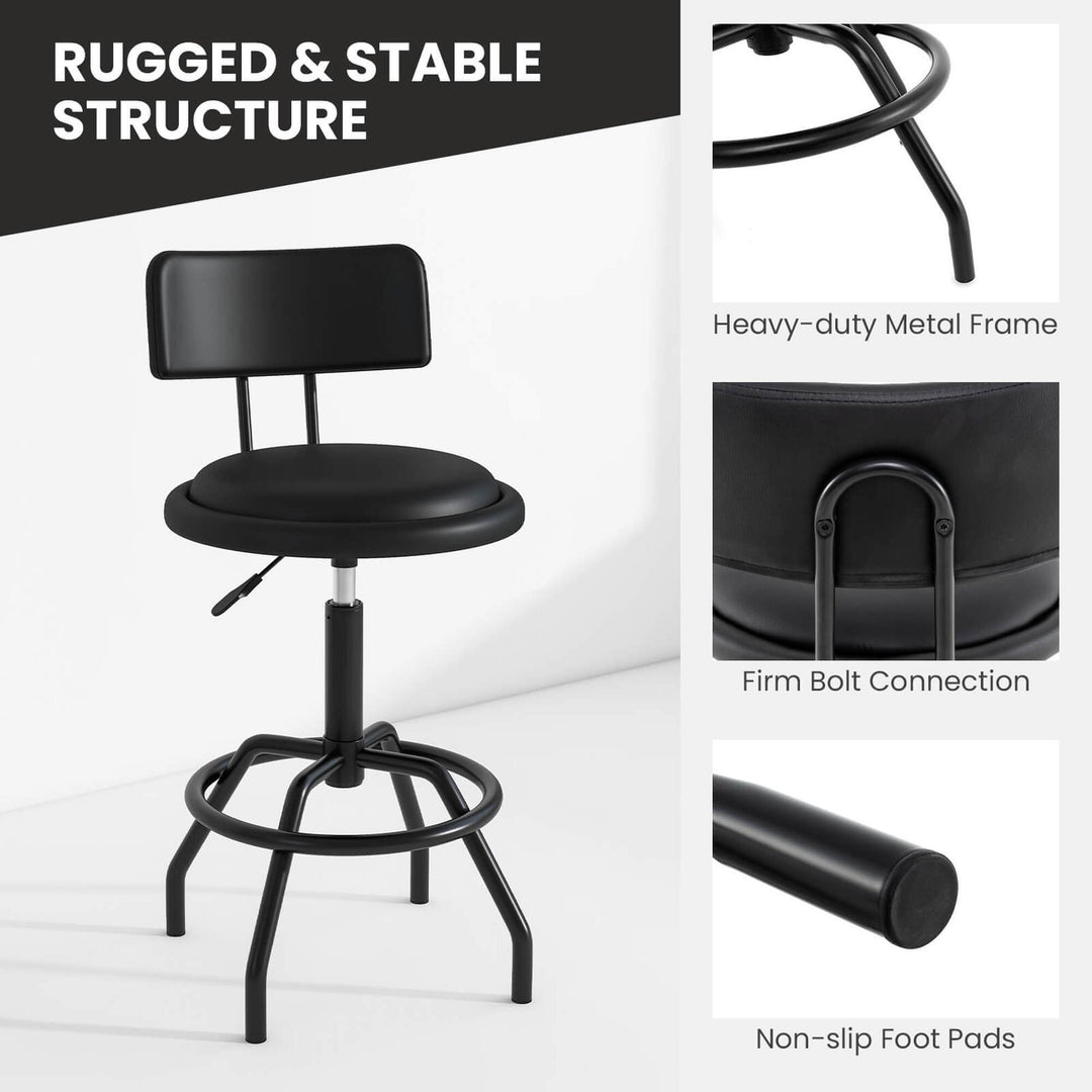 Adjustable Swivel Bar Stool PU Leather Steel Frame Chair W/BackrestandFootrest Low Back Image 6