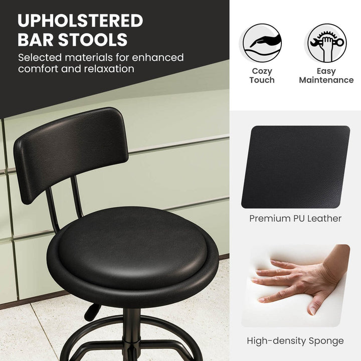 Adjustable Swivel Bar Stool PU Leather Steel Frame Chair W/BackrestandFootrest Low Back Image 7