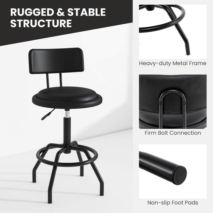 Set of 2 Adjustable Swivel Vintage Bar Stool PU Leather Steel Frame w/ Backrest Image 6