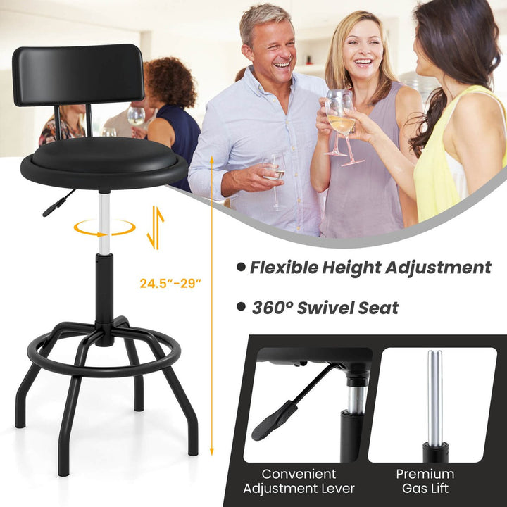 Set of 2 Adjustable Swivel Vintage Bar Stool PU Leather Steel Frame w/ Backrest Image 8