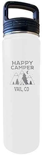 Vail Colorado Happy Camper 32 Oz Engraved White Insulated Double Wall Stainless Steel Water Bottle Tumbler Image 1