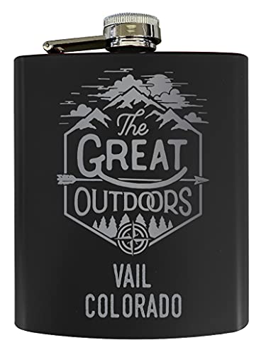 Vail Colorado Laser Engraved Explore the Outdoors Souvenir 7 oz Stainless Steel 7 oz Flask Black Image 1