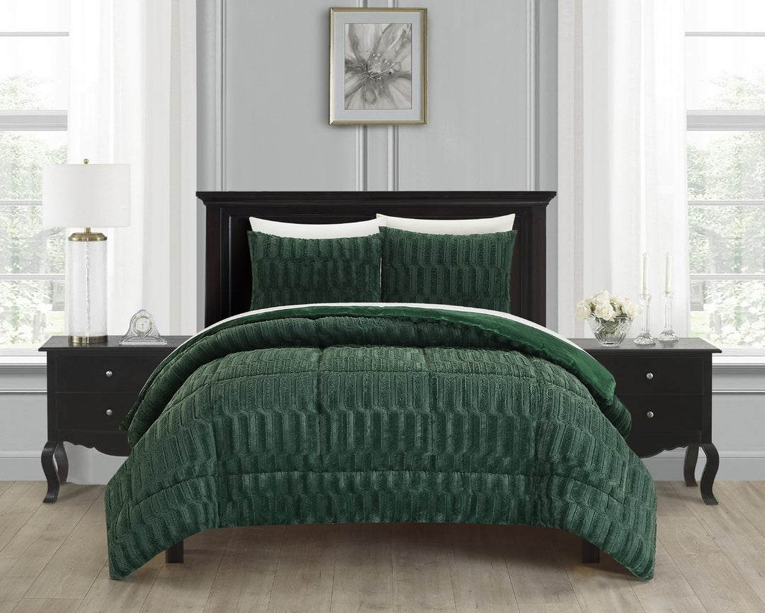Farca 3 or 2 Piece Comforter Textured Geometric Pattern Faux Micro-Mink Backing Image 5