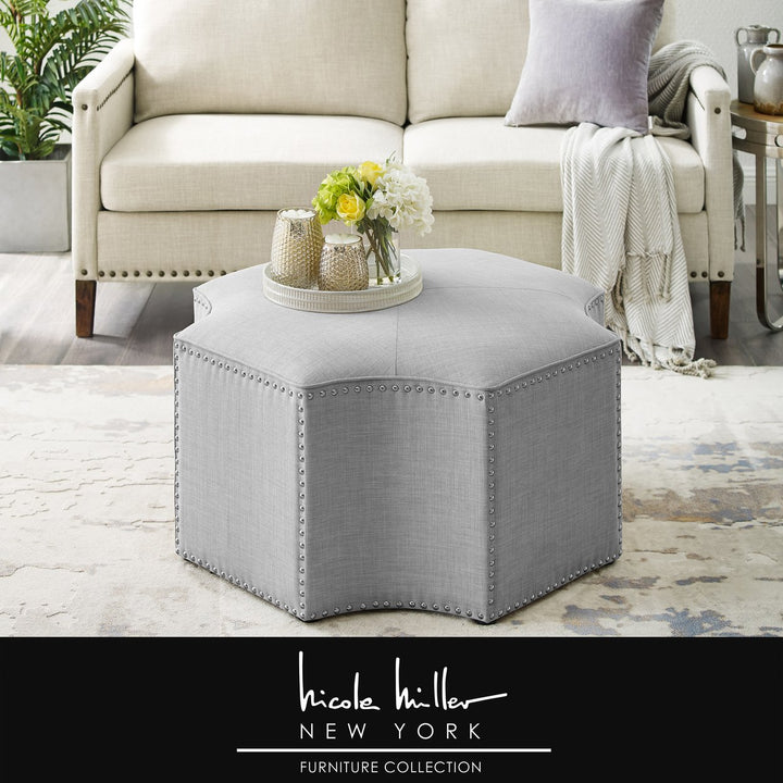 Nicole Miller Octagon Cocktail Ottoman Velvet Chrome Nailhead Trim 33x38 Image 1