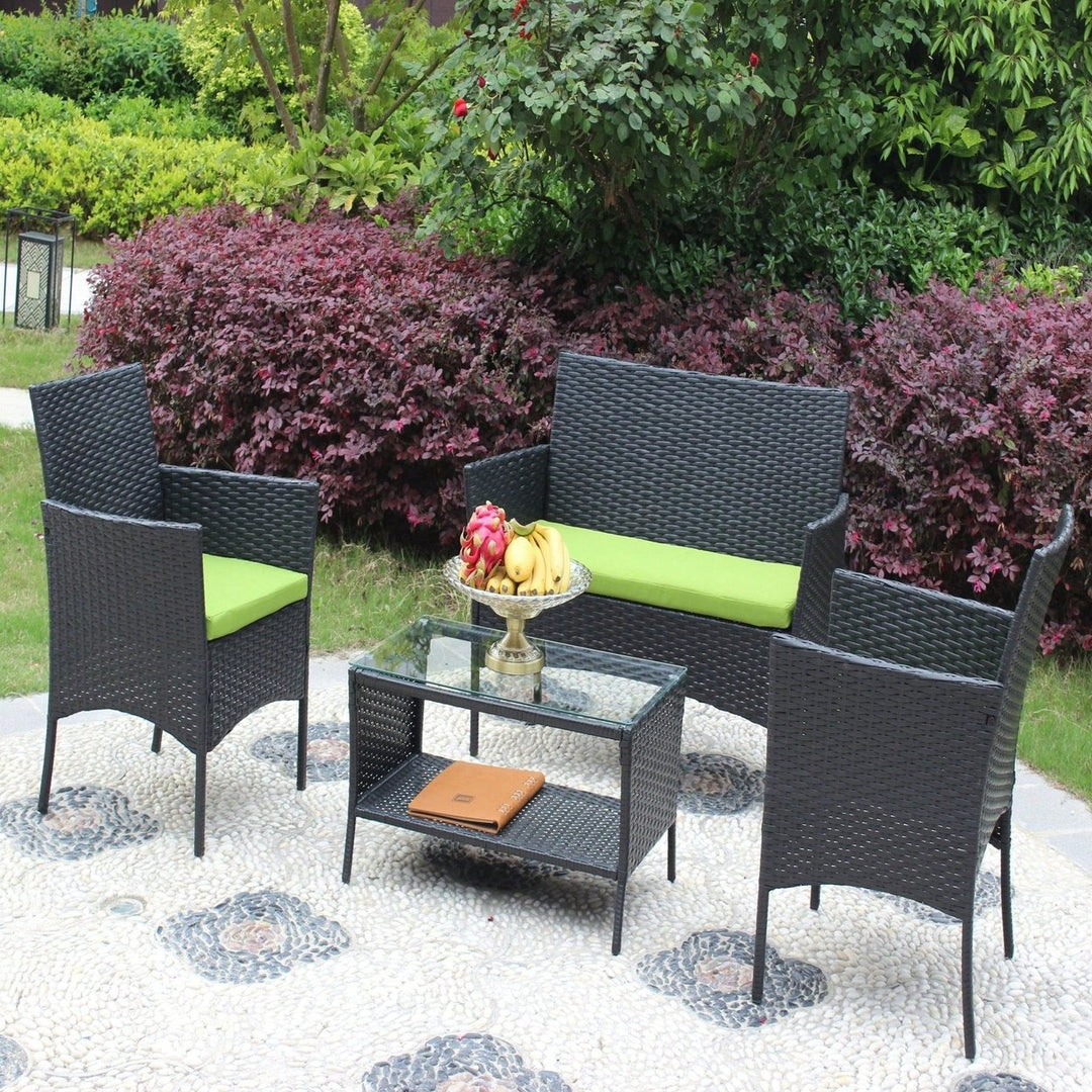 Black Rattan Patio Furniture Set Outdoor Patio Cushioned Seat Wicker Sofa Image 5