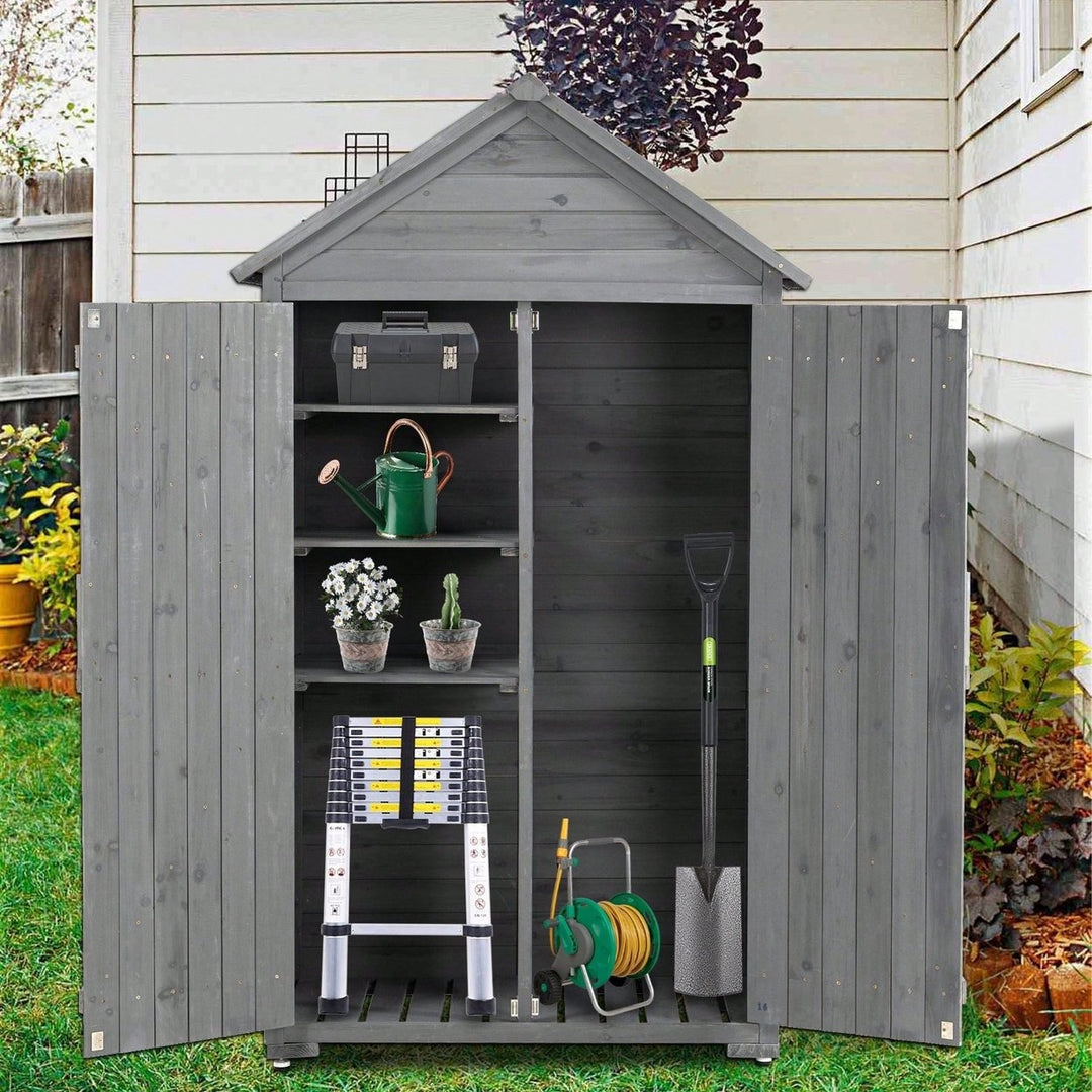 Outdoor Storage Cabinet, Garden Wood Tool Shed, Outside Wooden Shed Closet With Shelves And Latch Image 9