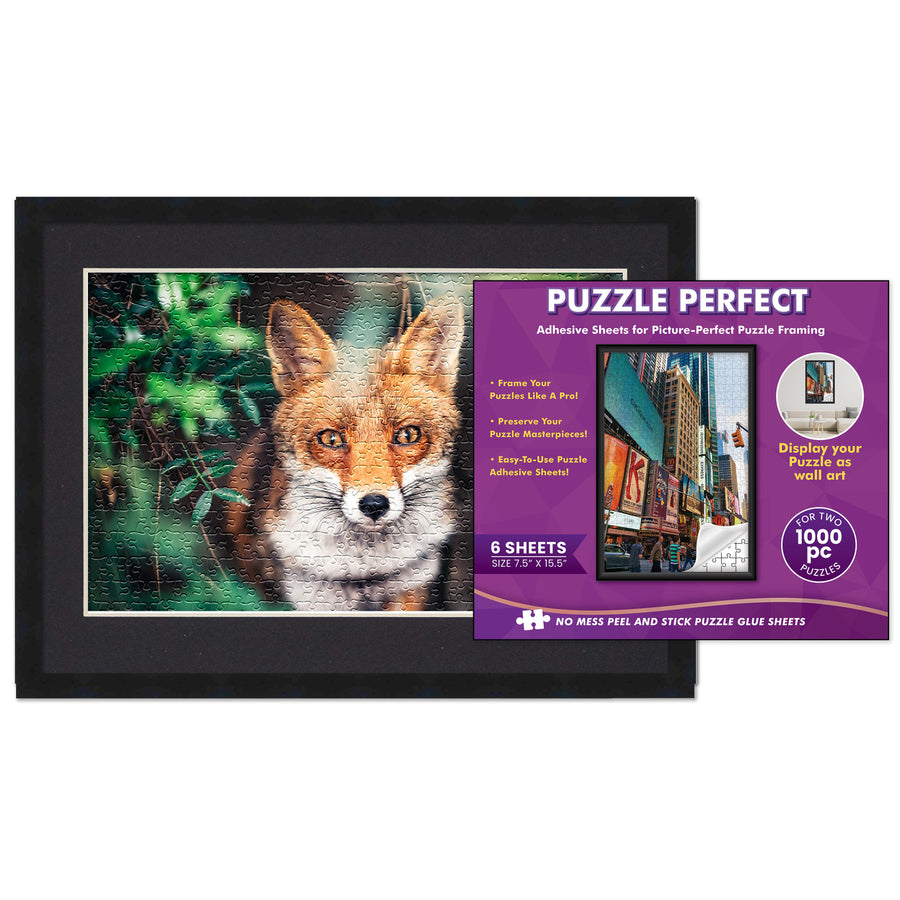 Black Wood Puzzle Frame Kit with Glue Sheets, Black Mat, Backing, UV Acrylic - Available in 20 Popular Sizes Image 1