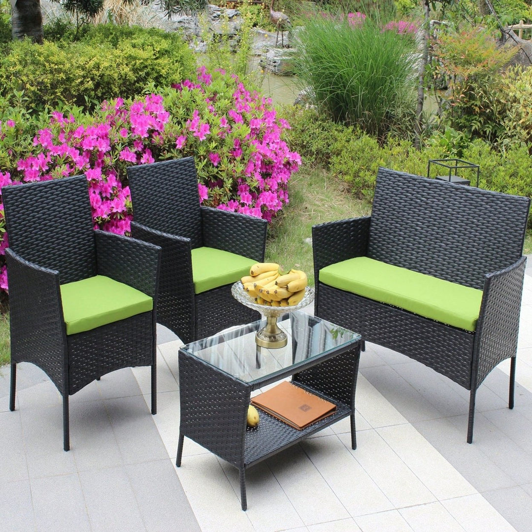 Black Rattan Patio Furniture Set Outdoor Patio Cushioned Seat Wicker Sofa Image 4