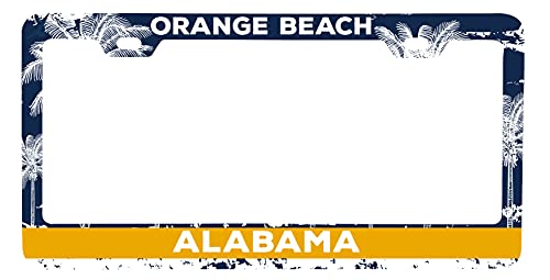 Orange Beach Alabama Metal License Plate Frame Distressed Palm Design Image 1